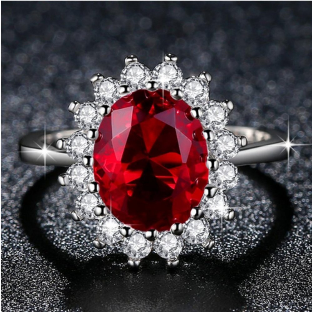 Ruby CZ AAA/ Rhodium Plated Ring: